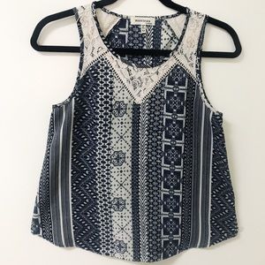 Patterned Navy Blue Blouse Worn Once